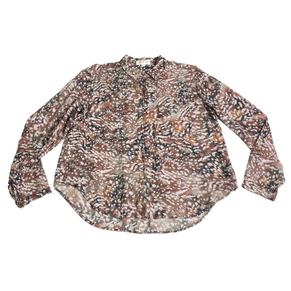 Anthropologie Cloth & Stone Blouse Womens L Brown Animal Print Rayon Button Up